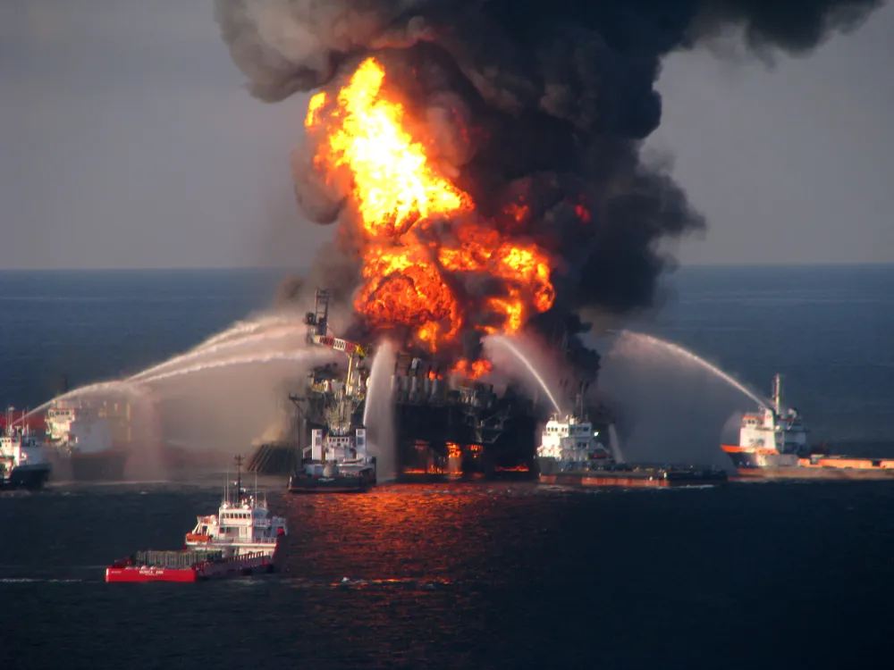 Fire boats battling the burning Deepwater Horizon offshore oil rig